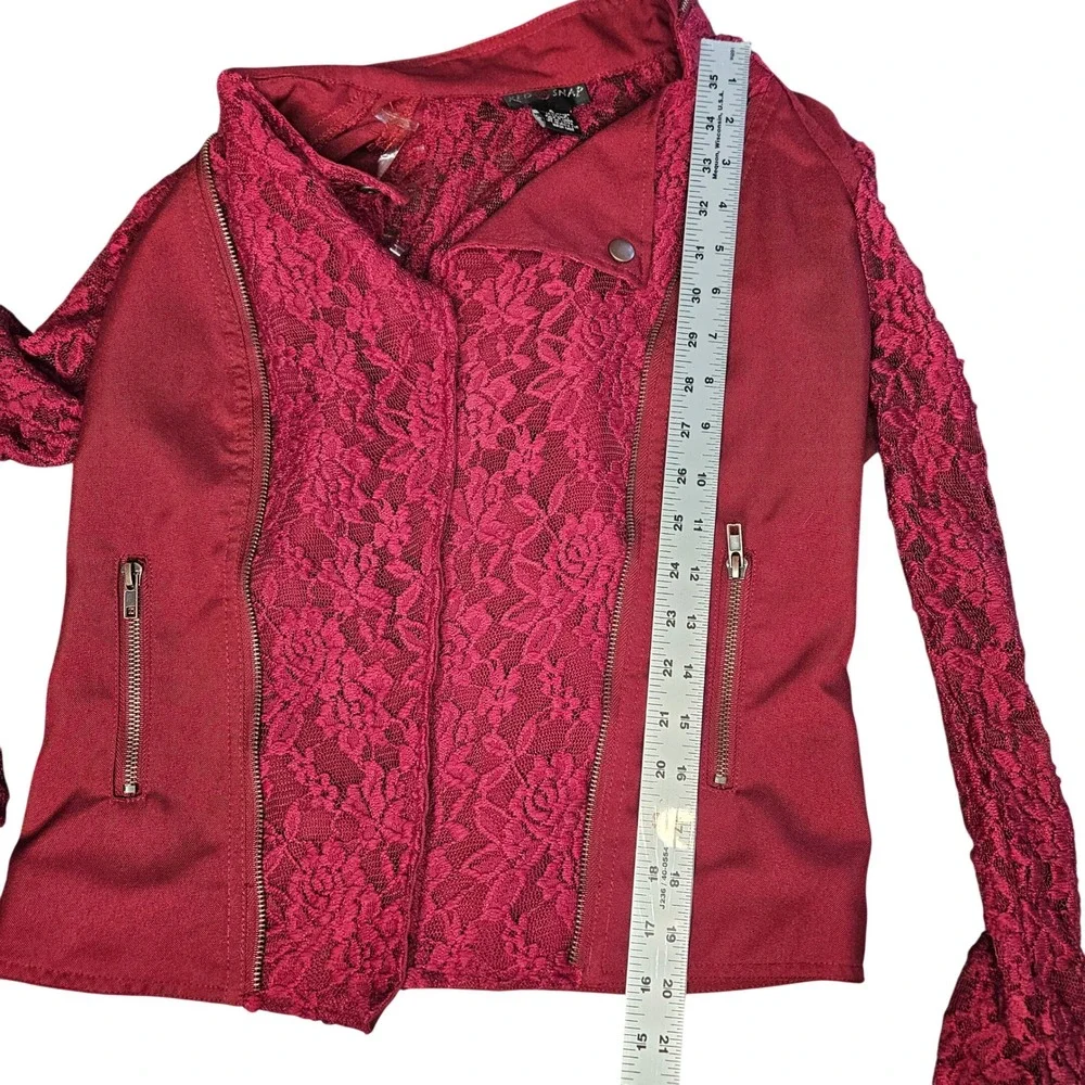 Red Snap Y2K Whimsigoth Lace Red Long‎ Sleeve Small Shacket